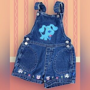 Vintage 90s/Y2K Rare Nickelodeon Blues Clues Denim Embroidered Overall Shorts 6X